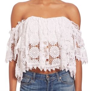 Tularosa Womens Amelia Crochet Guipure Lace Off the Shoulder Top Size M in White